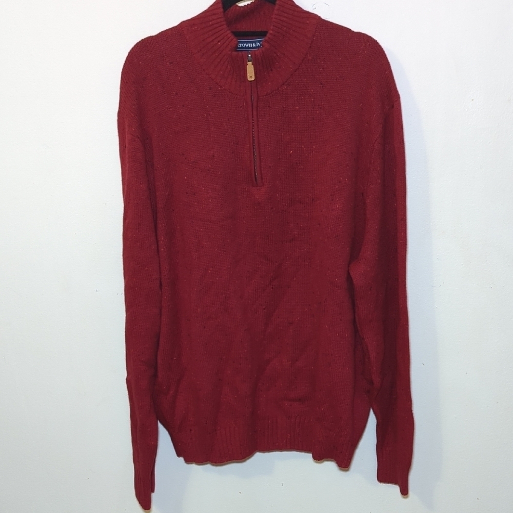 Crown & Ivy Quarter-Zip Sweater Red Pullover Crewneck Preppy Fall Men's Size XXL